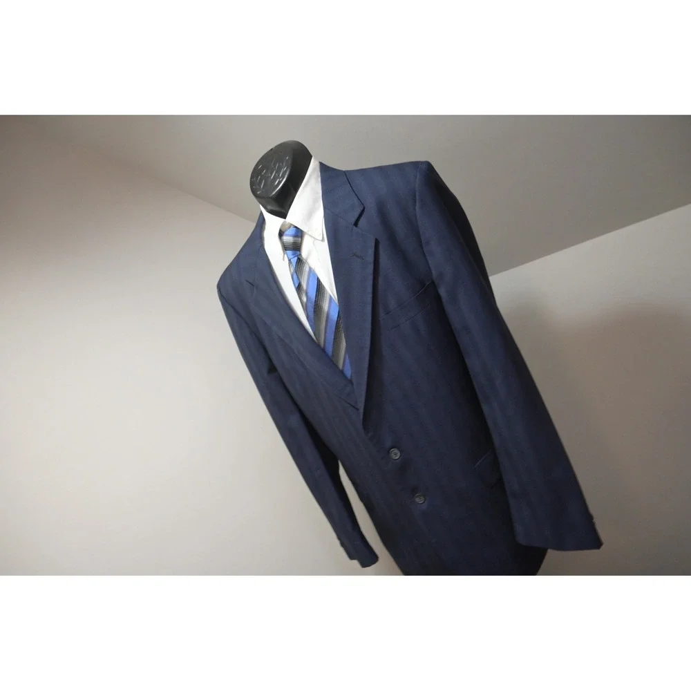 Givenchy Blazer Men Size 46L Navy Blue Shadow Stripe Two Button Formal
